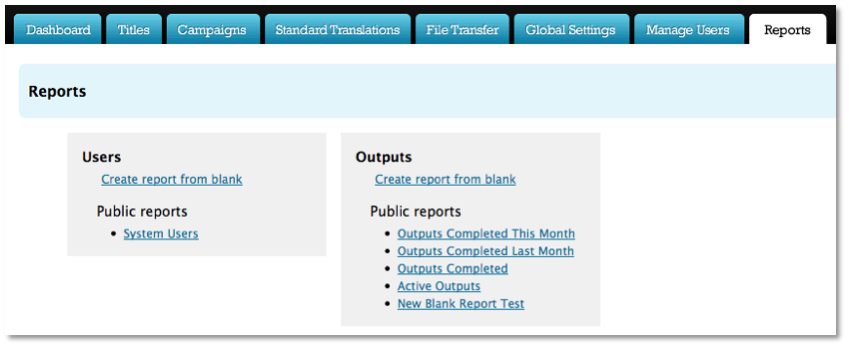 Reports Home Page